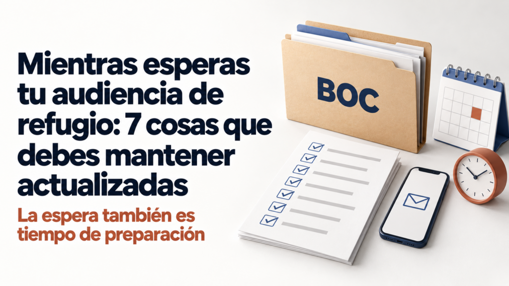 Lista de documentos y datos que un solicitante debe mantener actualizados mientras espera su audiencia.